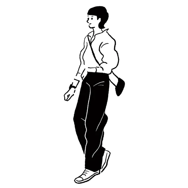 Vector line drawing of a fashionable woman in pants