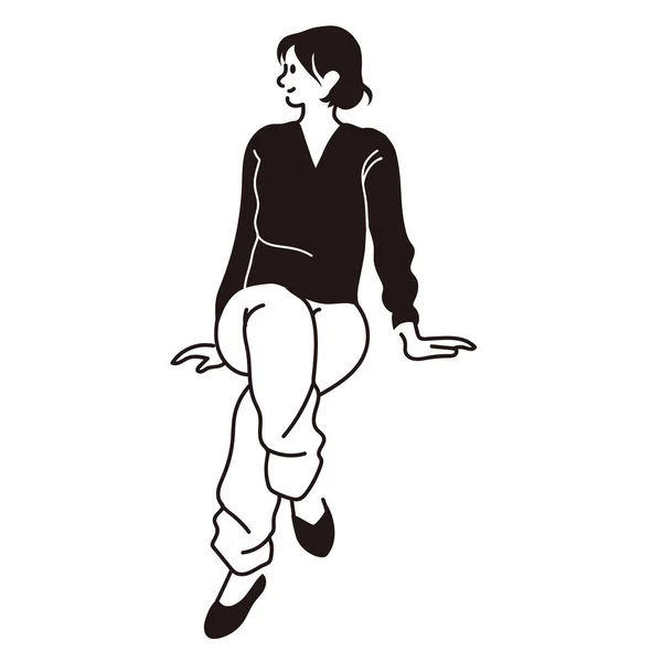 Vektorlinien Zeichnung Einer Stilvollen Frau Sitzen — Stockvektor