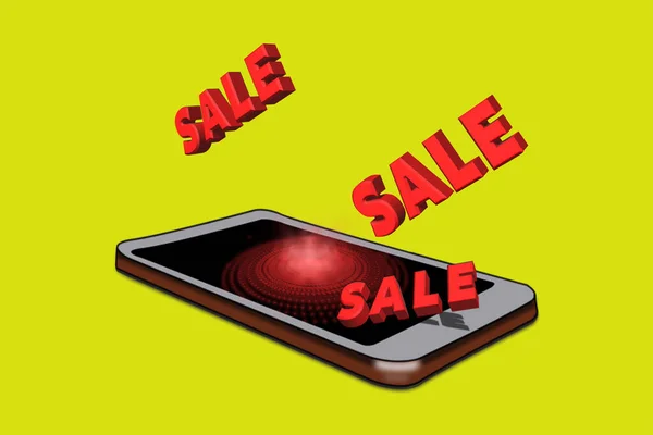 Smartphone Yellow Background Concept Sales Internet Illustration — Stock fotografie