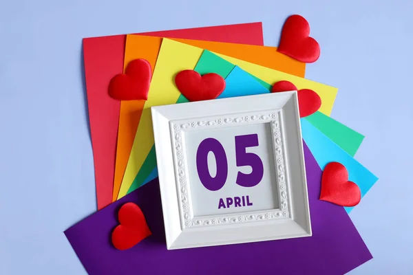 Day Month April Calendar Calendar Date White Frame Rainbow Background — Stock Photo, Image
