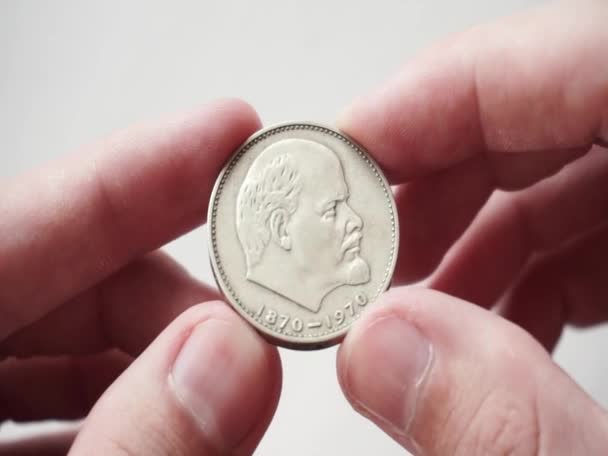 Coin 100 Years Birth Lenin Rubles — Stockvideo