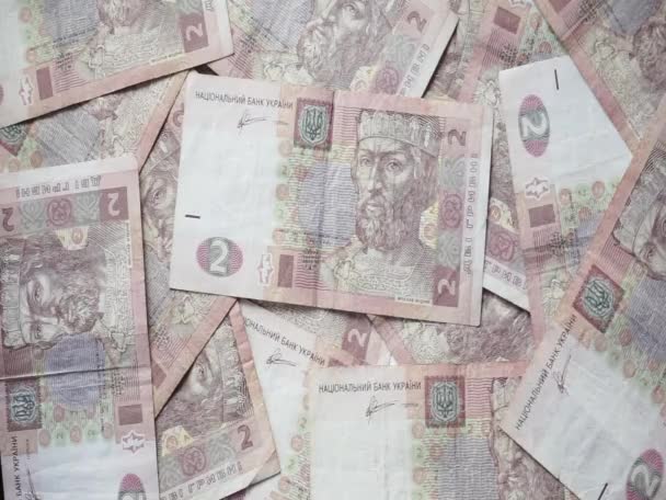 Paper Banknotes Two Ukrainian Hryvnias — Vídeo de Stock