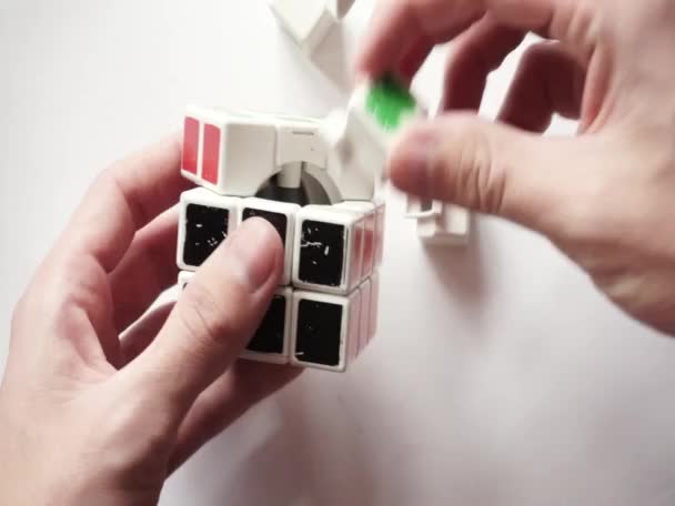 Flipping Rubik Cube Human Hands — стокове відео