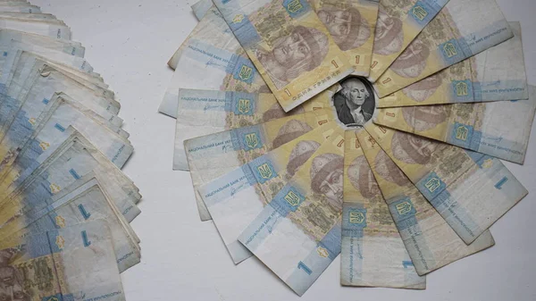 Dollar Omgiven Ukrainska Pengar Med Valör Ett Hryvnia — Stockfoto