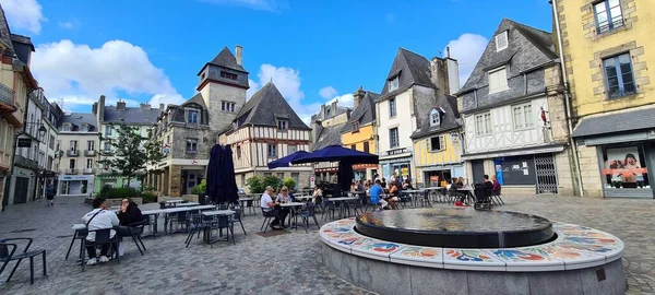 A square in the city center of Quimper in sunny weather, France 로열티 프리 스톡 사진