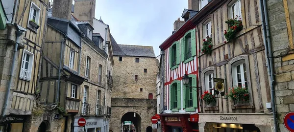 Gata Med Färgglada Hus Medeltida Staden Vannes Bretagne Frankrike — Stockfoto