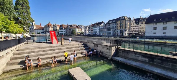 Luzern Schweiz Blick Auf Die Altstadt Und Die Reuss — Stockfoto