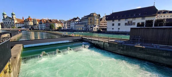 Luzern Schweiz Blick Auf Die Altstadt Und Die Reuss — Stockfoto
