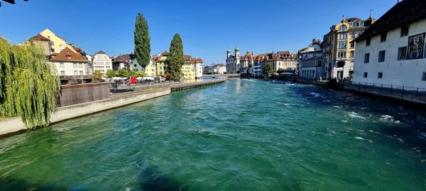 Lucerna Suiza Vista Ciudad Vieja Río Reuss — Foto de Stock