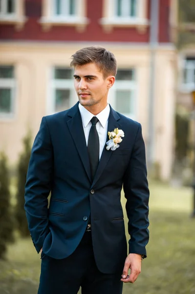 Handsome Groom Suit Background Wedding — Stock Photo, Image