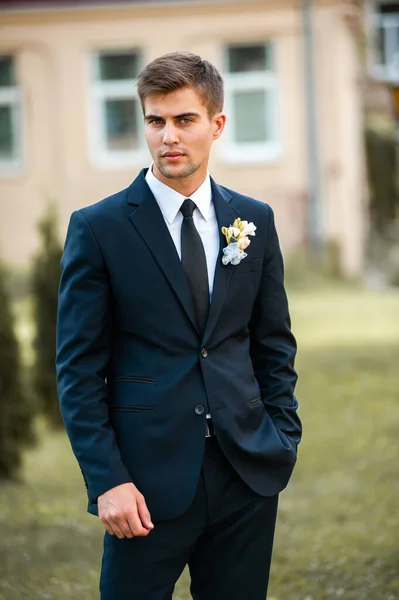 Handsome Groom Suit Background Wedding Day — Stock Fotó