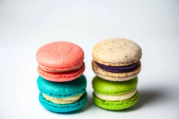 Padrão Sem Costura Feita Macaroons Coloridos Framboesa Almont Fundo Branco — Fotografia de Stock