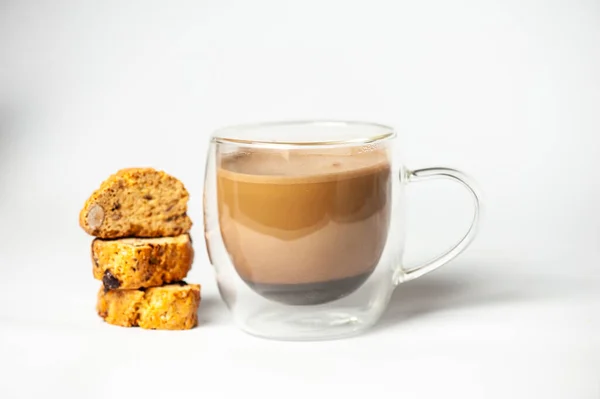 Taza Café Con Galletas Sobre Fondo Blanco —  Fotos de Stock