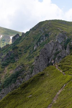 Sırt çantası ve dağı olan güzel bir manzara.