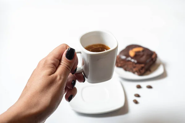 Чашку Кофе Шоколад Белом Фоне — стоковое фото