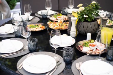 table setting for dinner. banquet hall.