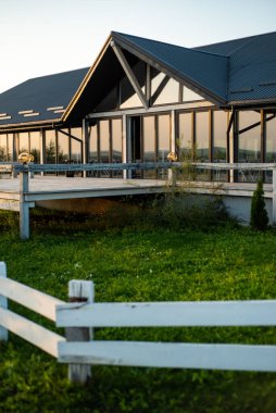 Front view of modern designed concrete residential house