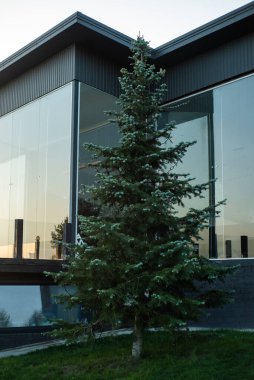 Front view of modern designed concrete residential house
