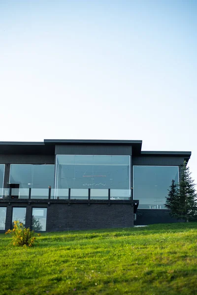 Front view of modern designed concrete residential house