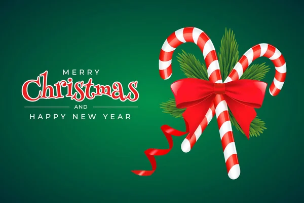 Plantilla Tarjeta Felicitación Navidad Año Nuevo Con Caramelos Ramas Abeto — Vector de stock