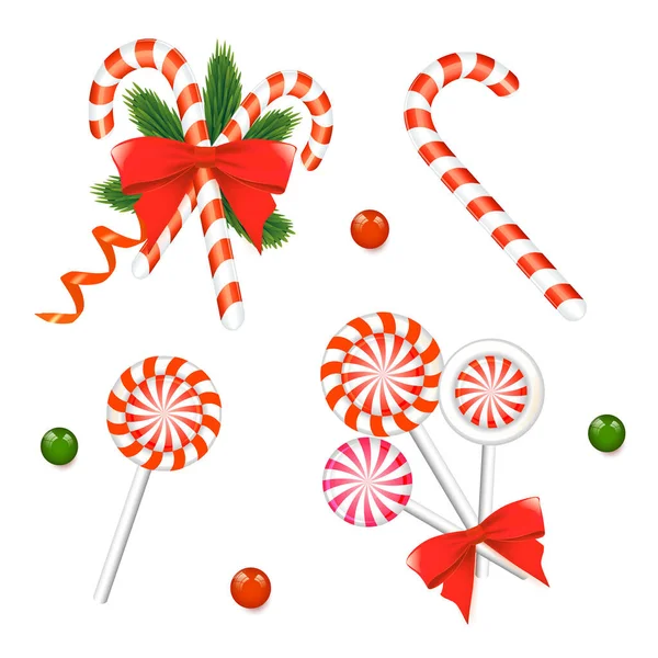 Natal Lollypops Set Ano Novo Listrado Doces Redondos Isolados Fundo —  Vetores de Stock