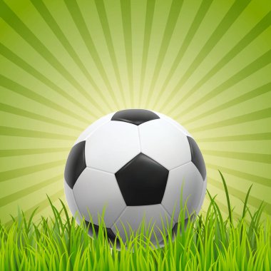 Yeşil çim arka planda futbol topu tasarımı. Poster için vektör soyut futbol arkaplanı