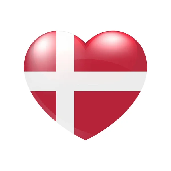 Vector Dinamarca Bandera Icono Del Corazón Emblema Danés Brillante Símbolo — Archivo Imágenes Vectoriales