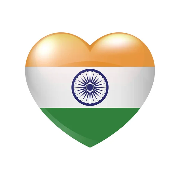 Icona Vector India Flag Heart Emblema Indiano Lucido Simbolo Dell — Vettoriale Stock