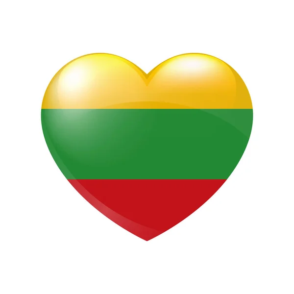 Vector Litouwen Vlag Hart Pictogram Litouwse Glanzende Knop Country Liefdessymbool — Stockvector