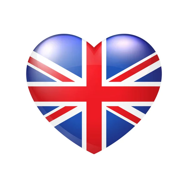 Вектор Великобритания Иконка Сердце Флага Великобритании Английская Глянцевая Эмблема Символ — стоковый вектор