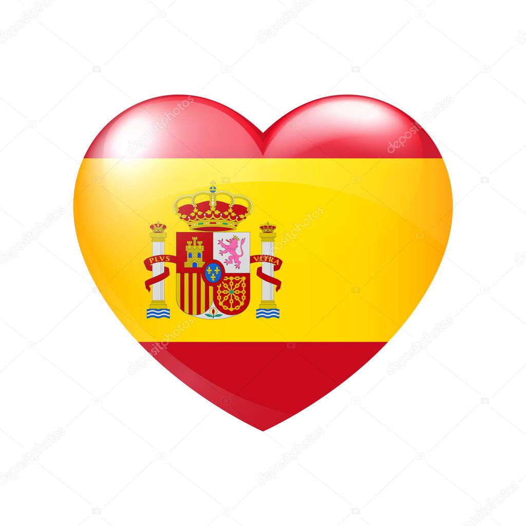 Flag of Spain in heart. Spanish emblem icon vector. Country love symbol. Isolated illustration eps10