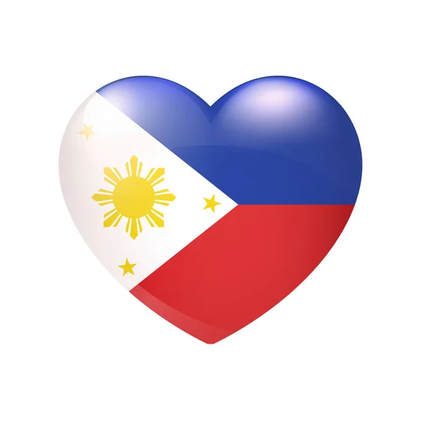 Bandiera Nazionale Delle Filippine Nel Cuore Icona Emblema Vettoriale Simbolo — Vettoriale Stock