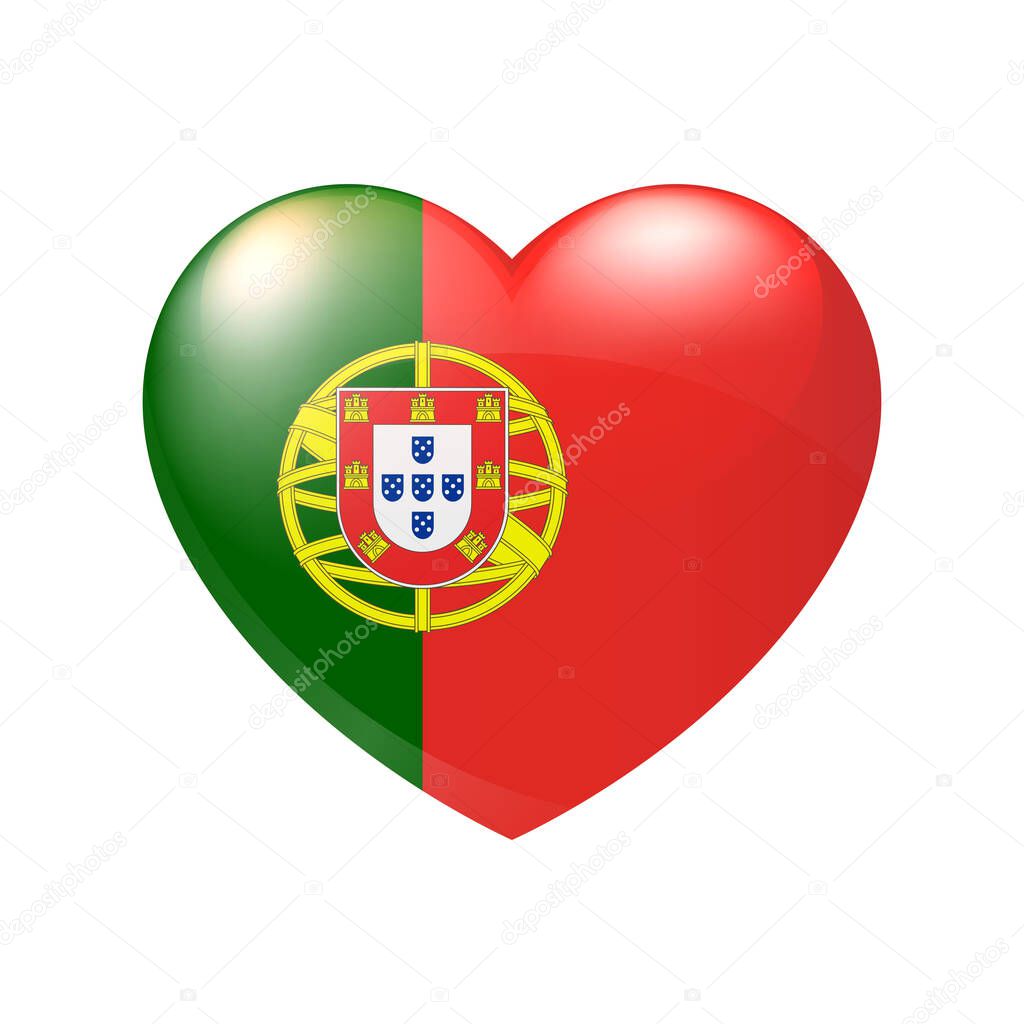 Portugal flag in heart. Vector emblem icon. Country love symbol. Isolated illustration eps10