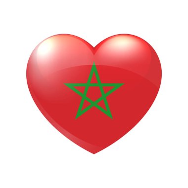 Kalbinde Fas bayrağı var. Aşk sembolü. Vektör ülke simgesi E10 'u izole etti