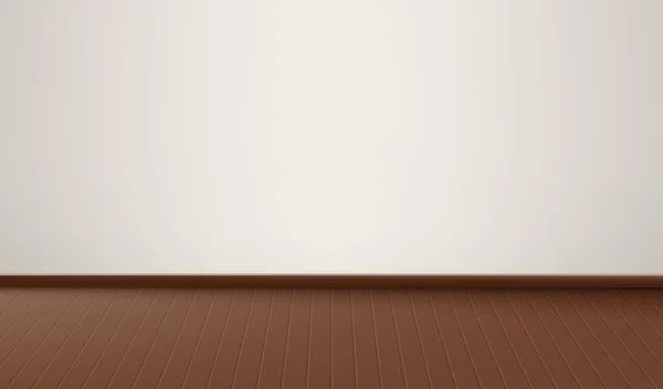 Realistic Wood Floor White Wall Empty Background Wooden Brown Parquet — стоковый вектор