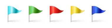 Vector triangle flags set. Icons of pointer, map tag or important sign. Silk material on stick	EPS10