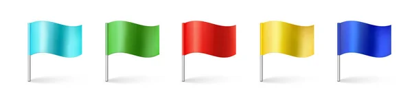 Vector rectangle flags set. Icons of pointer, map tag or important sign. Silk material on stick EPS10