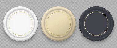 Birinci sınıf yuvarlak çerçeve vektör seti. Tasarımınız için boş etiketler, pankartlar, simgeler veya düğmeler