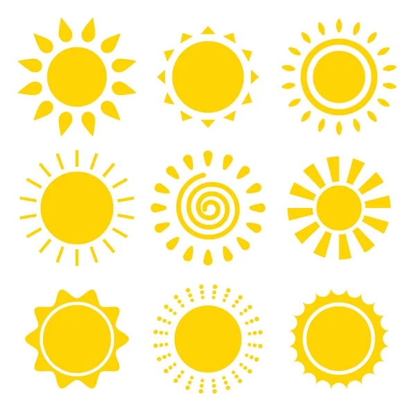 Набор Векторных Символов Солнца Простой Плоский Дизайн — стоковый вектор