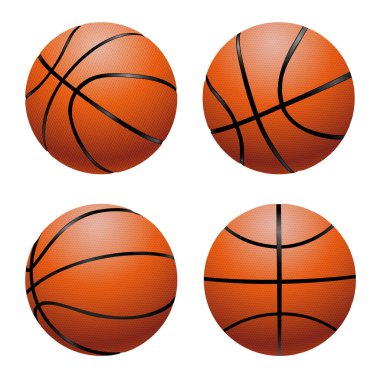 Farklı görüşlere sahip gerçekçi basketbol topları. Doku ve gölge EPS10 ile spor ekipmanları
