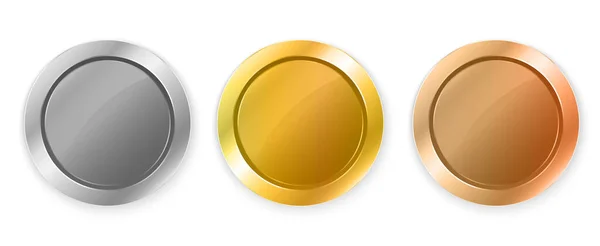 メダルロゴコレクション 青銅金属色の光沢のあるラウンド賞のセット 豪華なフレーム 装飾のエンブレム 分離抽象グラフィックデザインテンプレート — ストックベクタ