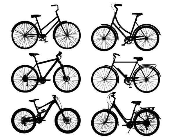 Σιλουέτα Ποδηλάτων Που Απομονώνονται Λευκό Φόντο Συλλογή Από Ρεαλιστικές Μαύρες — Φωτογραφία Αρχείου