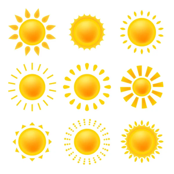 Suns Pictogrammen Vector Symbool Set Geïsoleerde Elementen Voor Ontwerp — Stockvector