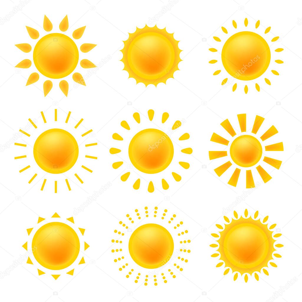 Suns icons vector symbol set. Isolated elements for  design