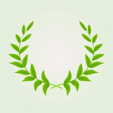 Yeşil defne çelengi. Ödül, davetiye ve tebrik kartları için vektör yuvarlak yaprak çerçevesi. Eko ve sağlıklı yaşam teması