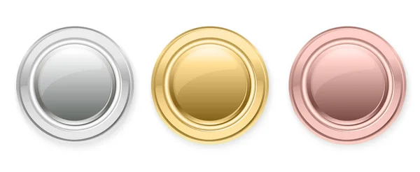 ベクトルコインまたはメダルコレクション 青銅色の光沢のあるラウンドフレームのセット 3位の受賞者のエンブレム — ストックベクタ