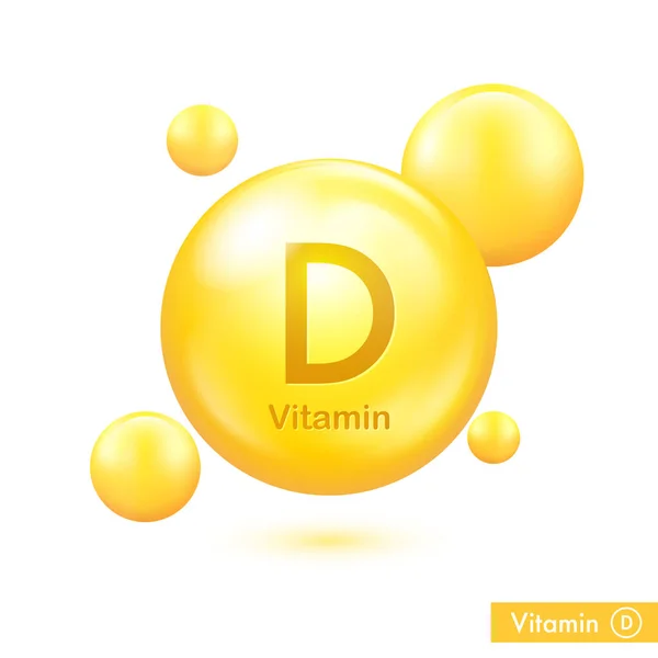 Vitamin Yellow Capsule Vector Golden Bubble Vitamin Complex Beauty Treatment — Stockvector