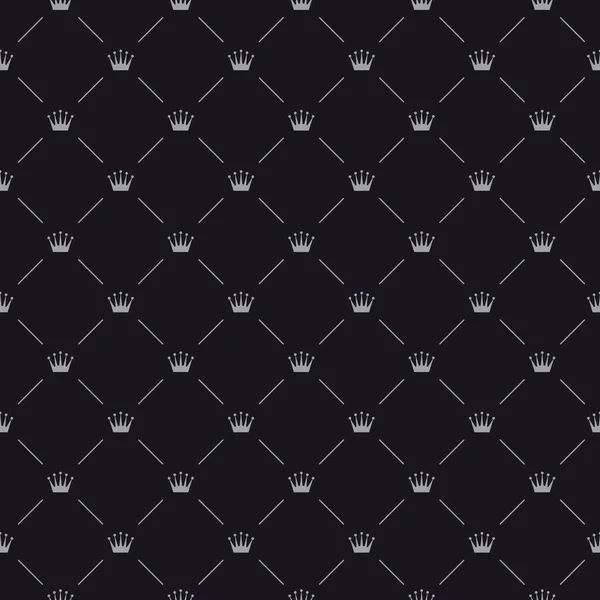 Premium Crown Seamless Pattern Vector Texture Silver Signs Black Background — Archivo Imágenes Vectoriales