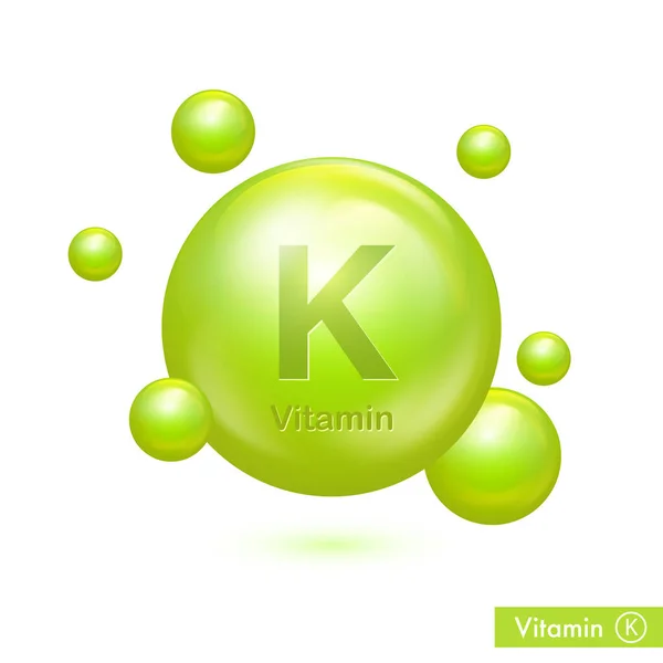 Vitamin Green Glossy Pill Vector Illustration Health Care Organic Symbol — Stockvector