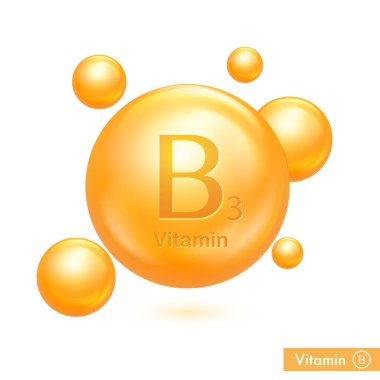 Vitamin E vector gold icon. 3d golden drop pill capsule. Shining essence droplet. Beauty treatment nutrition skin care design